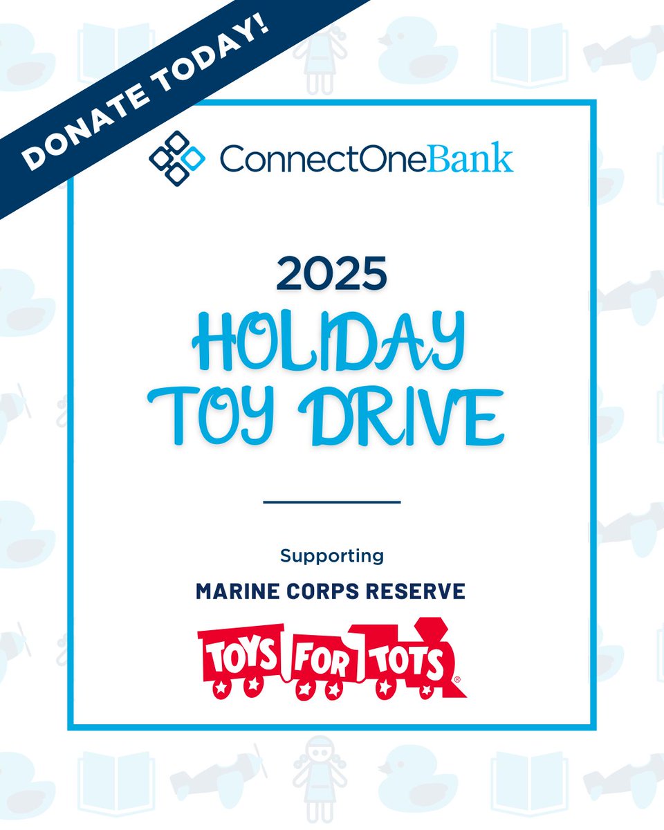 ConnectOneBank's tweet image. Join us in making this a brighter holiday season for every child. We&apos;re proud to support this year&apos;s @ToysForTots_USA #ToyDrive! Now through December 17 you can virtually shop &amp;amp; donate a gift: tinyurl.com/TFT25 

Help us #MakeAnImpact!