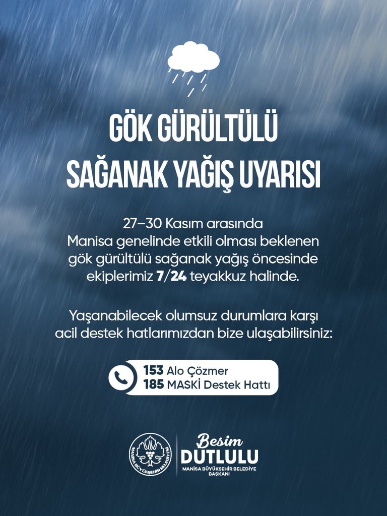 manisabsb's tweet image. Manisa&apos;mızda gök gürültülü sağanak yağış bekleniyor❗📢