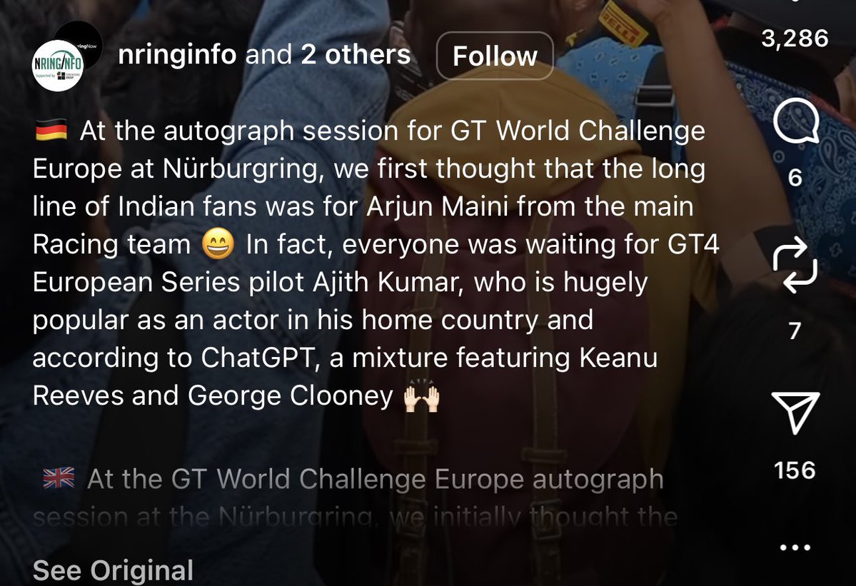 Maalik_Bhai's tweet image. Nurburgring info wrote about the crowd gathered for our #AjithKumar at the circuit. They thought the crowd gathered around Arjun Maini, but later they witnessed that it was only for AK. Just look what ChatGPT said about AK :)

#AjithKumarRacing