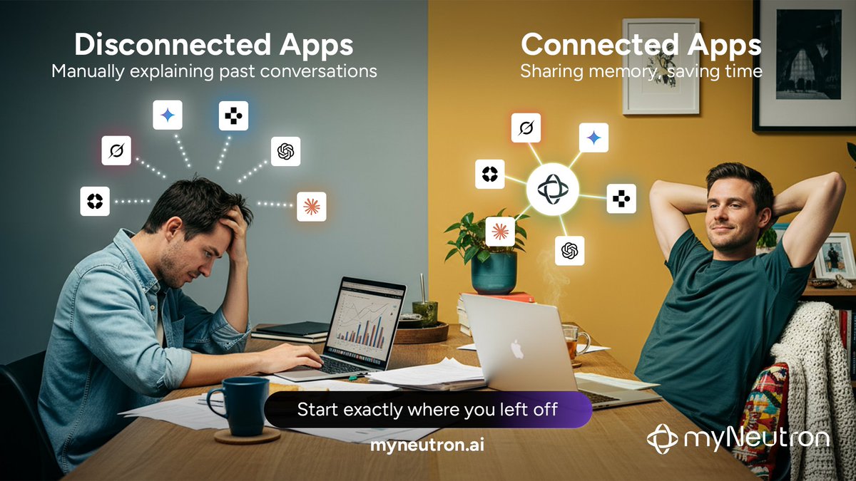 myNeutron_ai's tweet image. Every time you switch AI tools, you rebuild context from scratch.

myNeutron gives you a persistent memory layer so your work follows you.

Try now: myneutron.ai