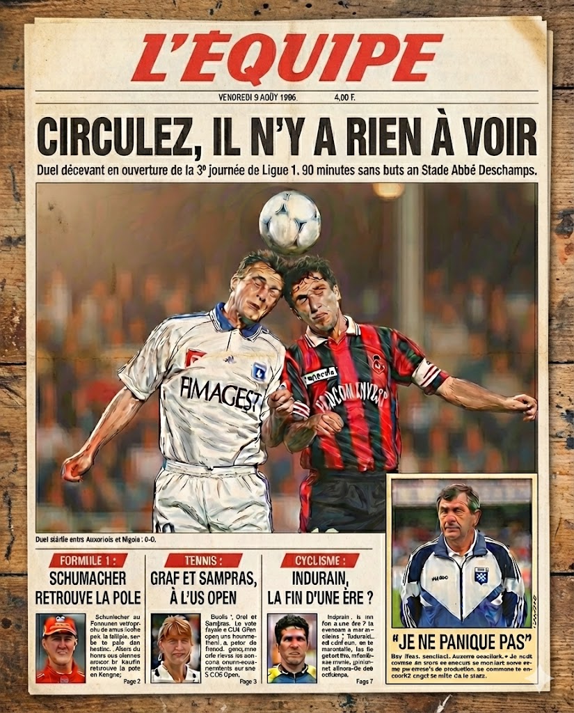 PESSimulation's tweet image. The morning papers pull no punches.
@lequipe sums it up perfectly: “Circulez, il n’y a rien à voir.”
An utterly forgettable match, two pages filled out of pure courage more than inspiration.
A true monument… to boredom. 🗞️😅
#Nanobanana #eFootball #pes2021