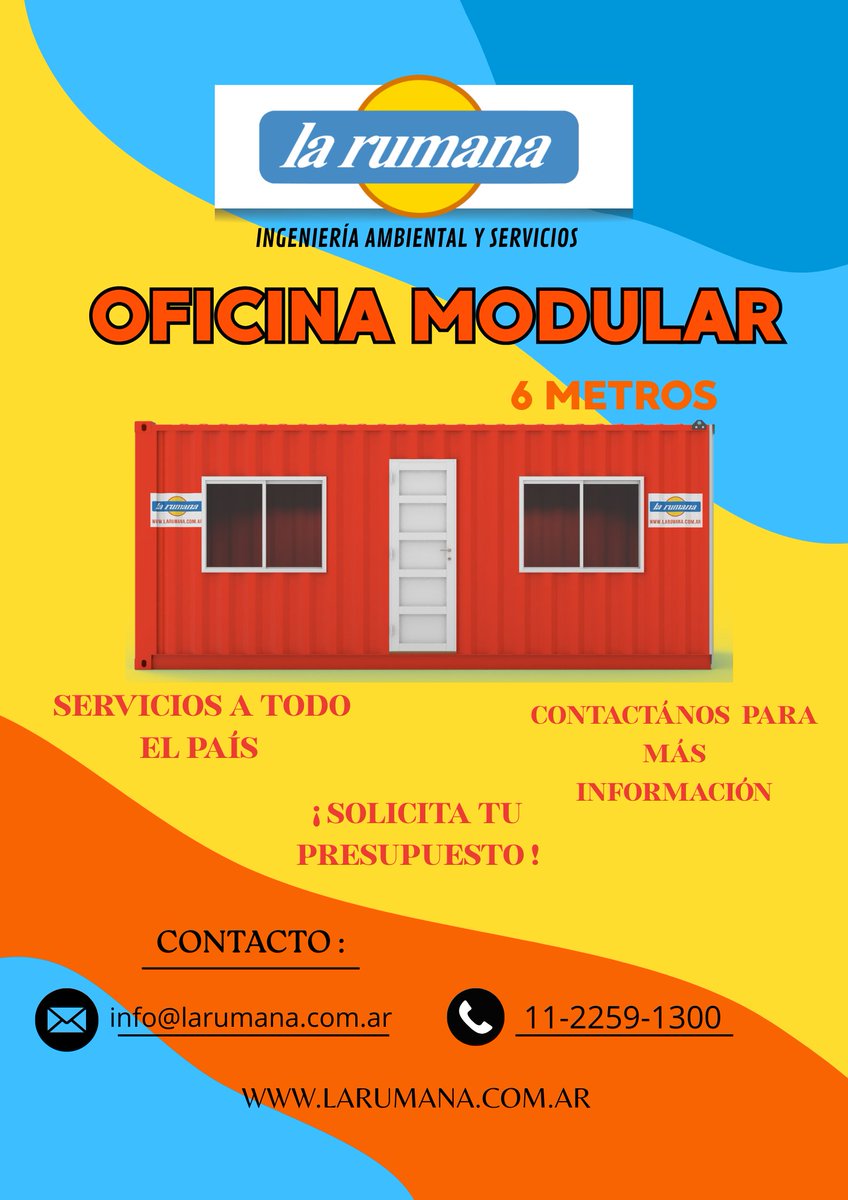 la_rumanasrl's tweet image. OFICINA MODULAR disponibles en todo el país!!

CONTÁCTANOS:
📱11 2259-1300

No te olvides de pasar por nuestra página web para más servicios:
🌐LARUMANA.COM.AR

#alquiler #oficinamodular #módulos #bañosquimicos #larumanasrl #ingenieriaambientalyservicios #servicios…