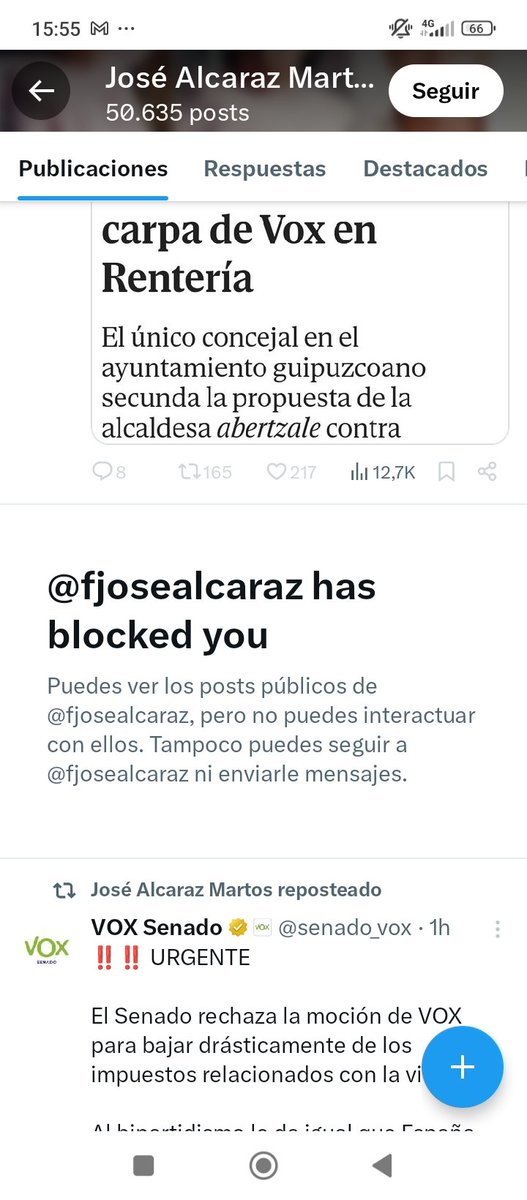 A Francisco José Alcaraz, Diputado de Vox que cobra sueldazo público, no le gusta que haya expuesto sus volantazos de opinión con respecto a la Baliza V16 

Son los mismos que dicen a Óscar Puente que no debe bloquear a los ciudadanos que le interpelan