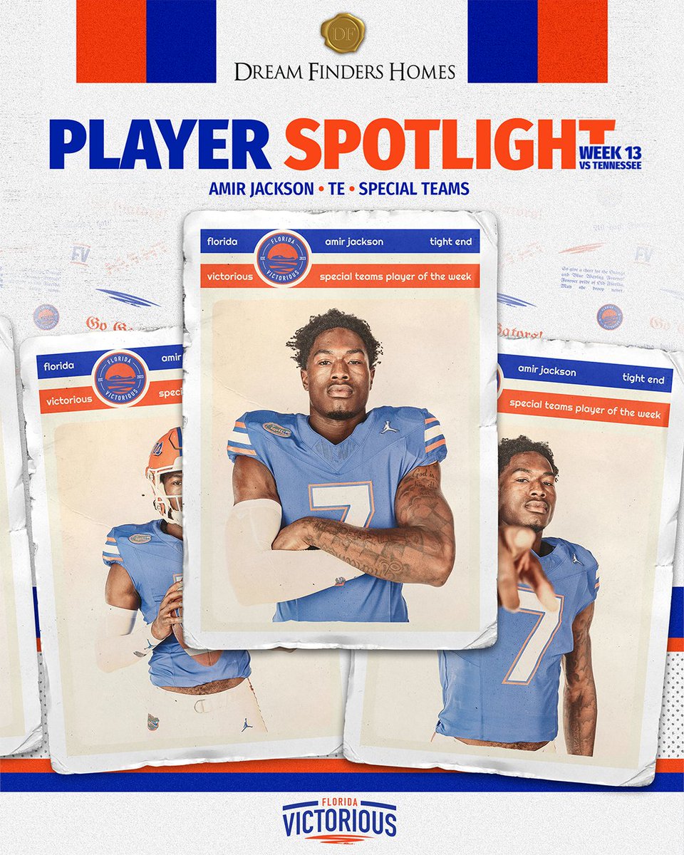 This week’s <a href="/Dream_Finders/">Dream Finders Homes</a> Special Teams spotlight shines on Amir Jackson. Thank you to Dream Finders Homes for their support of Florida Victorious! Explore their Georgia home communities at dreamfindershomes.com/new-homes/ga/. 

<a href="/Dream_Finders/">Dream Finders Homes</a> | <a href="/its_Amirjackson/">Amir Jackson</a>