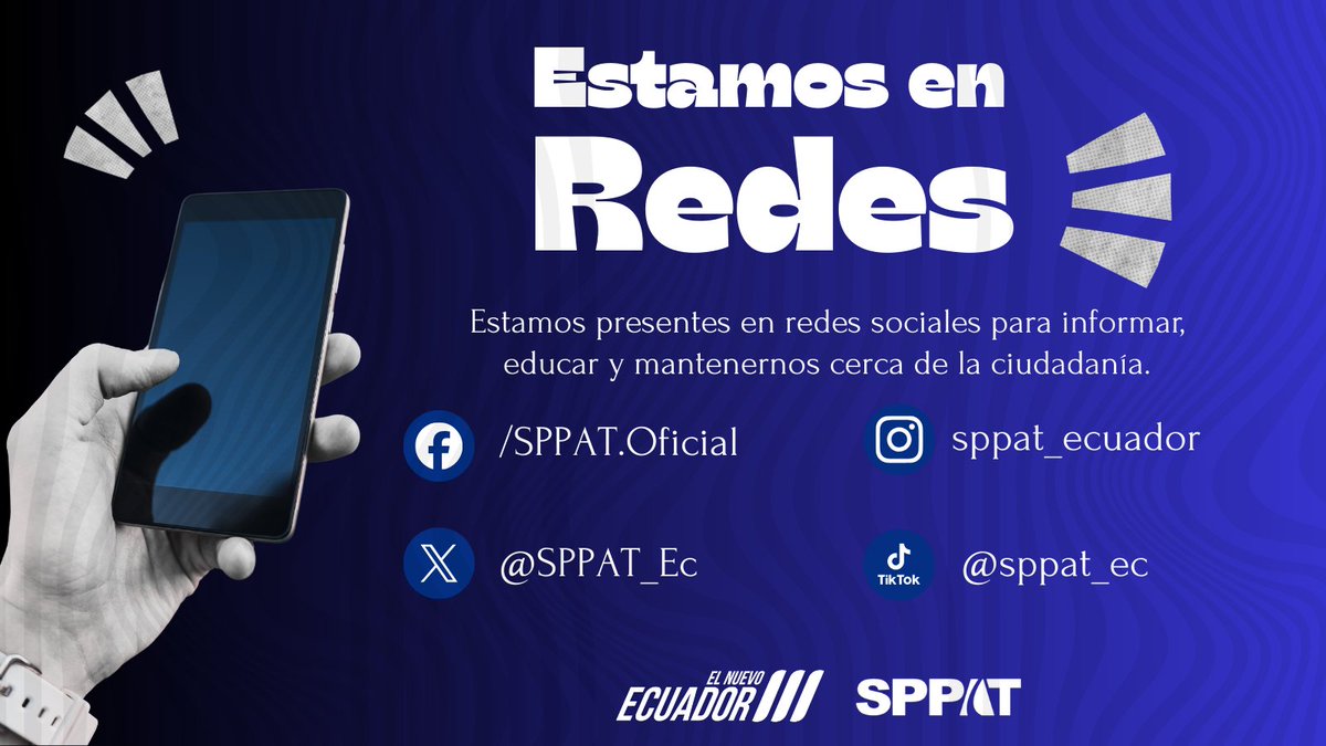 ¡Síguenos en nuestras redes sociales!
Encuentra información útil, actualizaciones y contenidos importantes sobre los servicios que brinda el SPPAT.
Mantente informado. Mantente seguro.
#SPPAT #serviciopúblico #atenciónciudadana #SeguridadVial #informaciónoficial #Ecuador2025