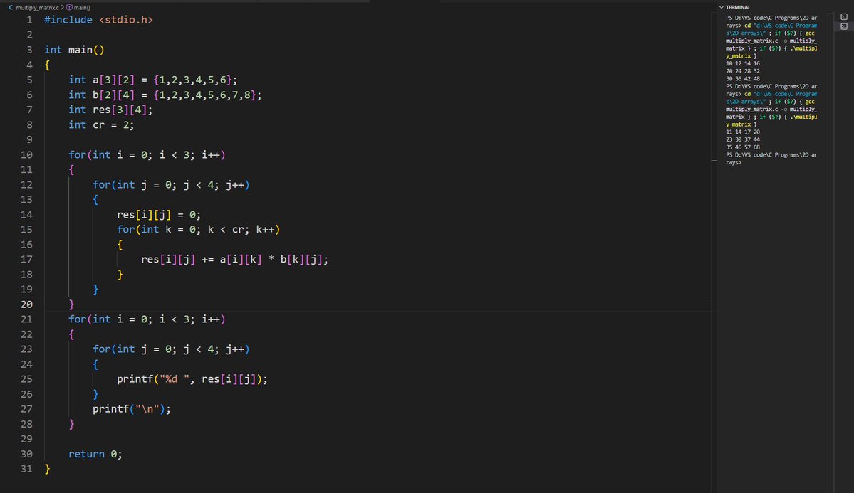 pranit_0007's tweet image. Day 20 : Finally completed with 2-D arrays. 

#clanguageprogramming #LearnCoding #CodingJourney #LearnToCode #100daysofcode #Cprogrammingbascics #LearnInPublic