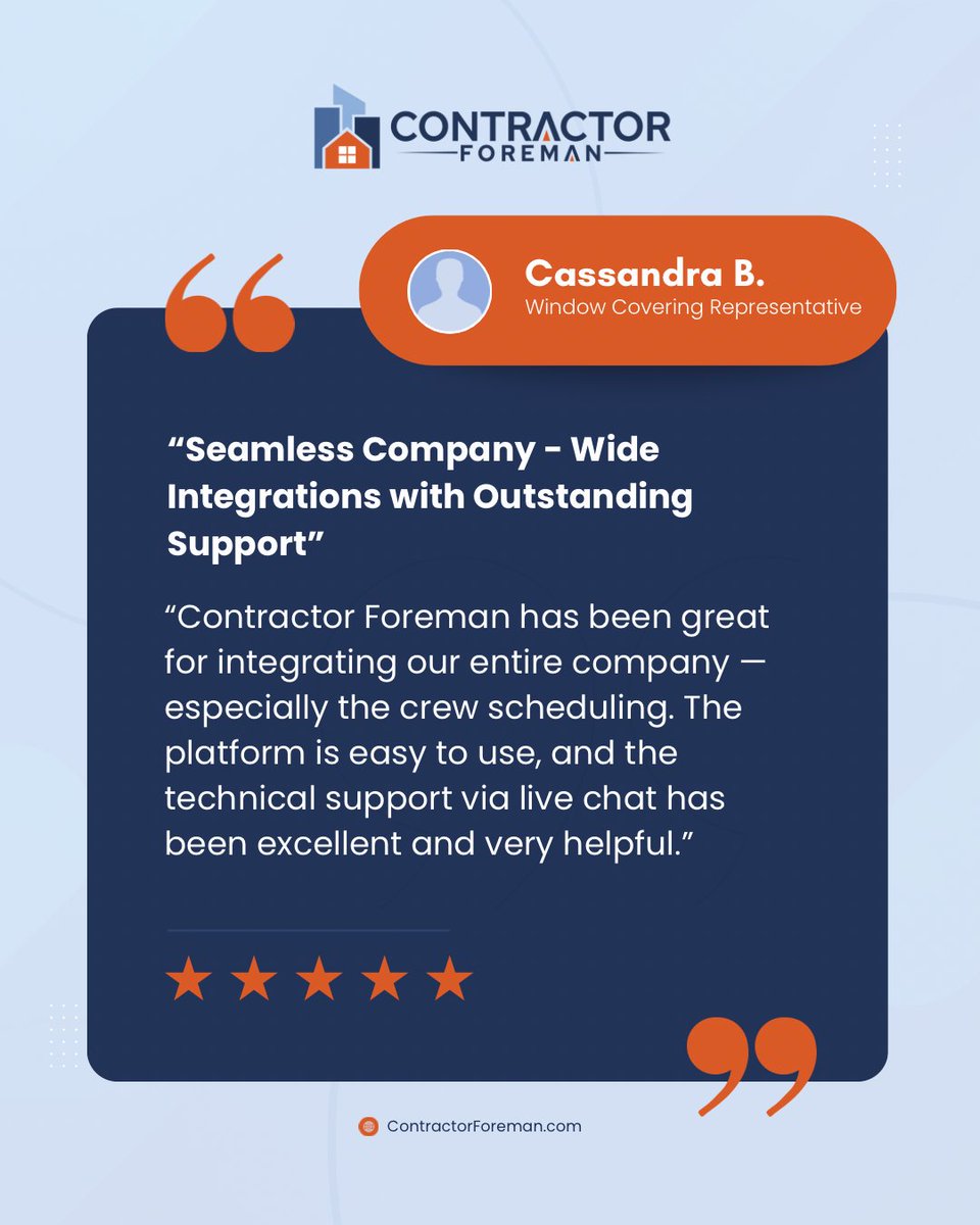 ContractorApps's tweet image. Integration headaches? Not here.
Cassandra’s team found an easier way to manage crews and get real-time support — all in one platform. 
#Construction #ContractorForeman