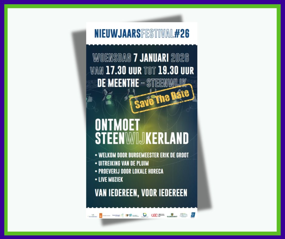 📅 U bent op woensdag 7 januari 2026 van harte welkom bij het Nieuwjaarsfestival in De Meenthe in Steenwijk. Tijdens dit evenement ontmoet u inwoners, ondernemers en organisaties, en er is onder andere een uitreiking van de Pluim, een proeverij door lokale horeca en live muziek.