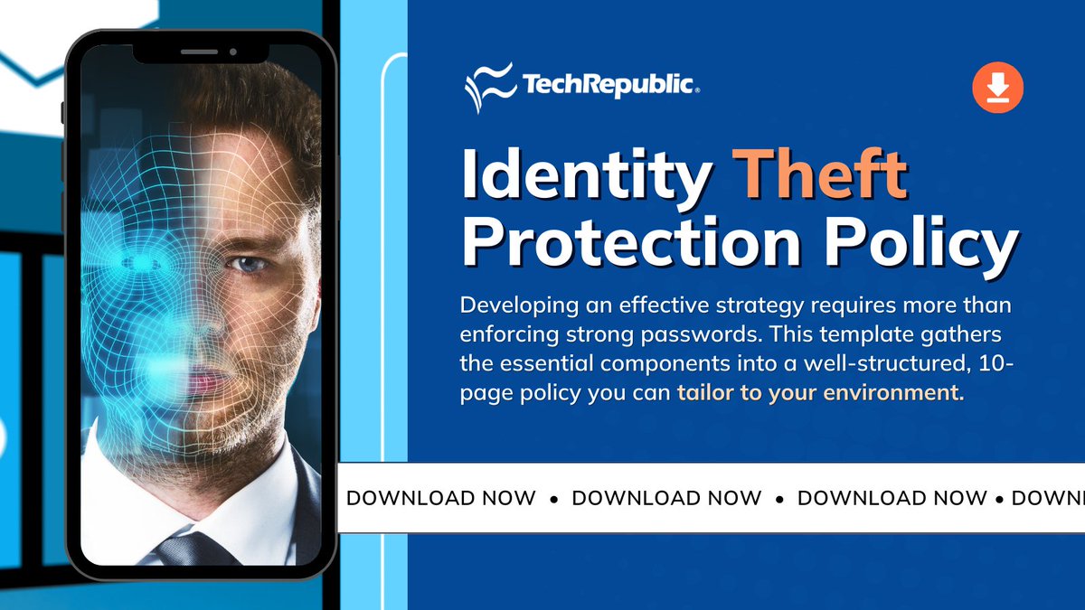 TechRepublic's tweet image. Identity theft is changing fast — deepfakes, AI scams, fake employee profiles. 🤖⚠️

Stay ahead with our Identity Theft Protection Policy built for today’s risks. 🛡️

Download for $49: techrepublic.com/resource-libra…

#CyberSecurity #InfoSec #IdentityTheft #DataSecurity