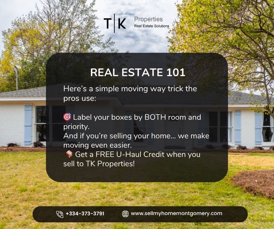 tkinvestmentsgr's tweet image. 🏡 Real Estate 101: Make moving easier! 🎯 Label boxes by room &amp;amp; priority for quick unpacking. Selling? Get a FREE U-Haul Credit with TK Properties! 👉 sellmyhomemontgomery.com #RealEstateTips #MoveWithEase #TKProperties #MontgomeryRealEstate