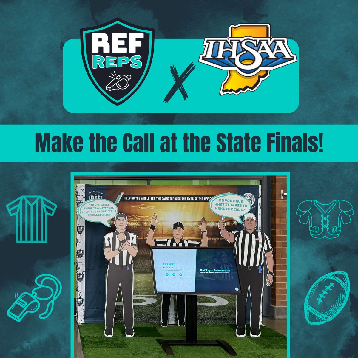 RefReps's tweet image. If you&apos;re headed to the upcoming Indiana State Finals, be sure to check out the popular &quot;You Make the Call&quot; fan plays &amp;amp; interactive kiosks to promote official recruitment.

#IHSAA #RefReps #Officiating #StateFinals