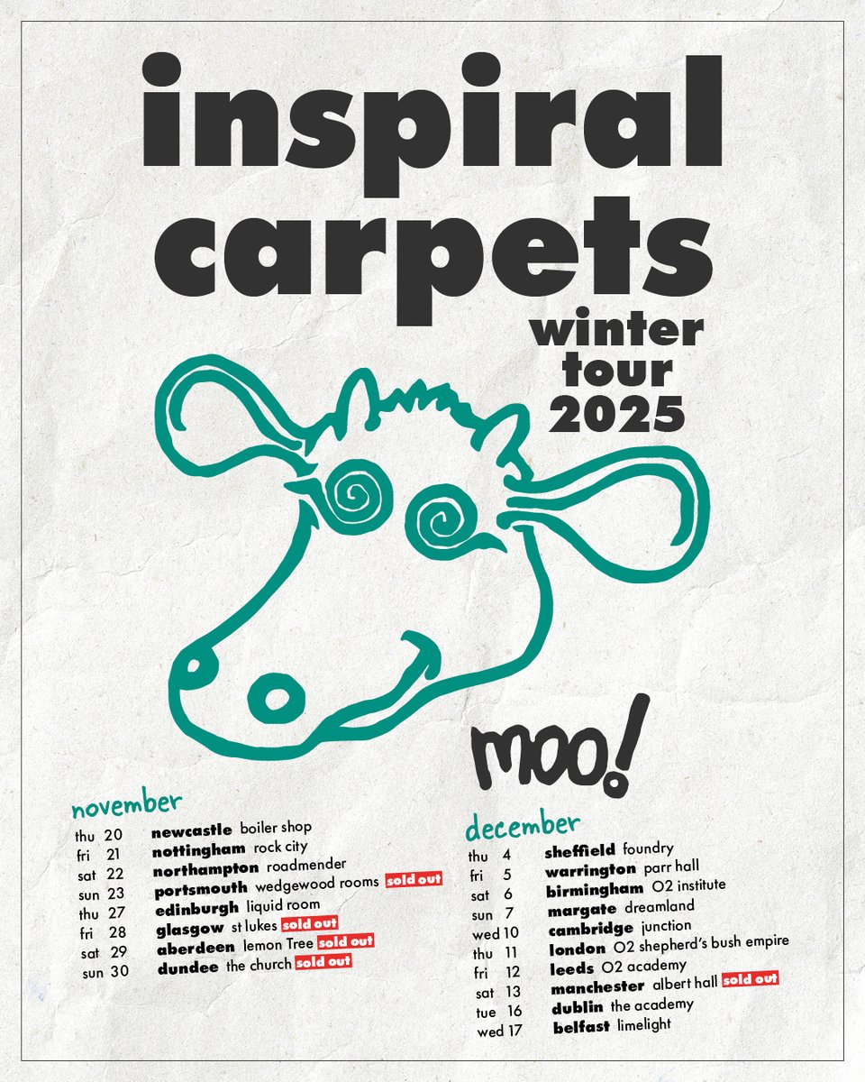 O2SBE's tweet image. With 14 Top 40 singles, 4 Top 10 albums and nearly 40 years of unforgettable anthems, @inspiralsband are coming to #O2ShepherdsBushEmpire on Thu 11 Dec 🐄

Get your tickets 👉amg-venues.com/gY6S50Xy8wr
#InspiralCarpets