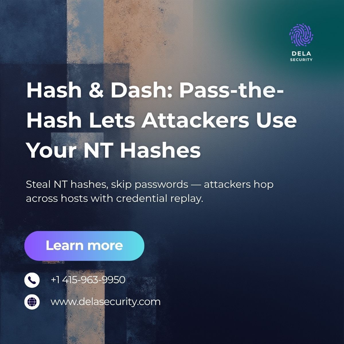 DelaSecurity's tweet image. Pass-the-Hash reuses NT hashes to move laterally &amp;amp; escalate privileges. Protect LSA secrets, reduce NTLM, enforce MFA, &amp;amp; monitor unusual logins. Stop attackers from replaying credentials. 

Learn more: delasecurity.com

#IdentitySecurity #DelaSecurity #ActiveDirectory