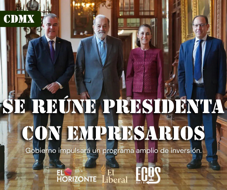 La presidenta de México, #ClaudiaSheinbaum, sostuvo el lunes un encuentro con el multimillonario Carlos Slim y con el presidente del Consejo Coordinador Empresarial (#CCE), Francisco Cervantes, sobre los pronósticos de la economía en el país al final de 2025 y para 2026.