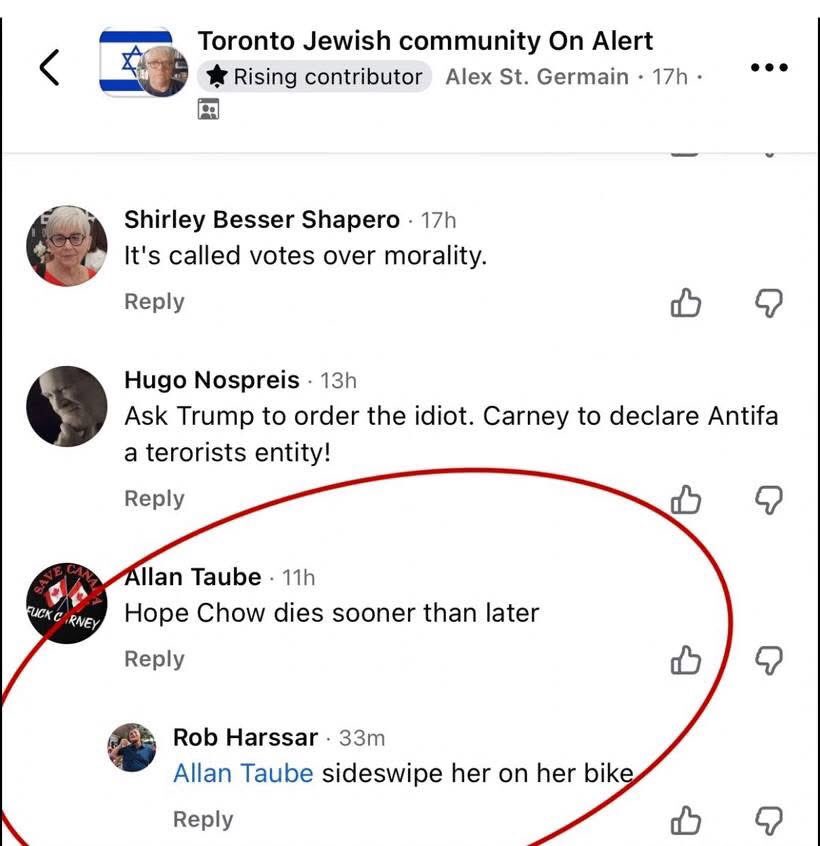 Hey Toronto, a <a href="/SambaSquad/">Samba Squad</a> member is going around calling for the murder of Toronto Mayor Chow.

Rob Harssar, owner of Bright Ideas Canada…