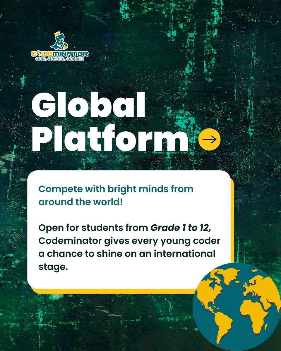 codeminator81's tweet image. 💡 Codeminator = Global coding experience for kids! 🌍💻
🌎 Worldwide competition (Grade 1–12)
🧩 Structured learning
🌐 Trusted by educators

🚀 Register for Codeminator 2025 – Dec 17
🌐 codeminator.org

#codeminator #codingforkids #futurecoders