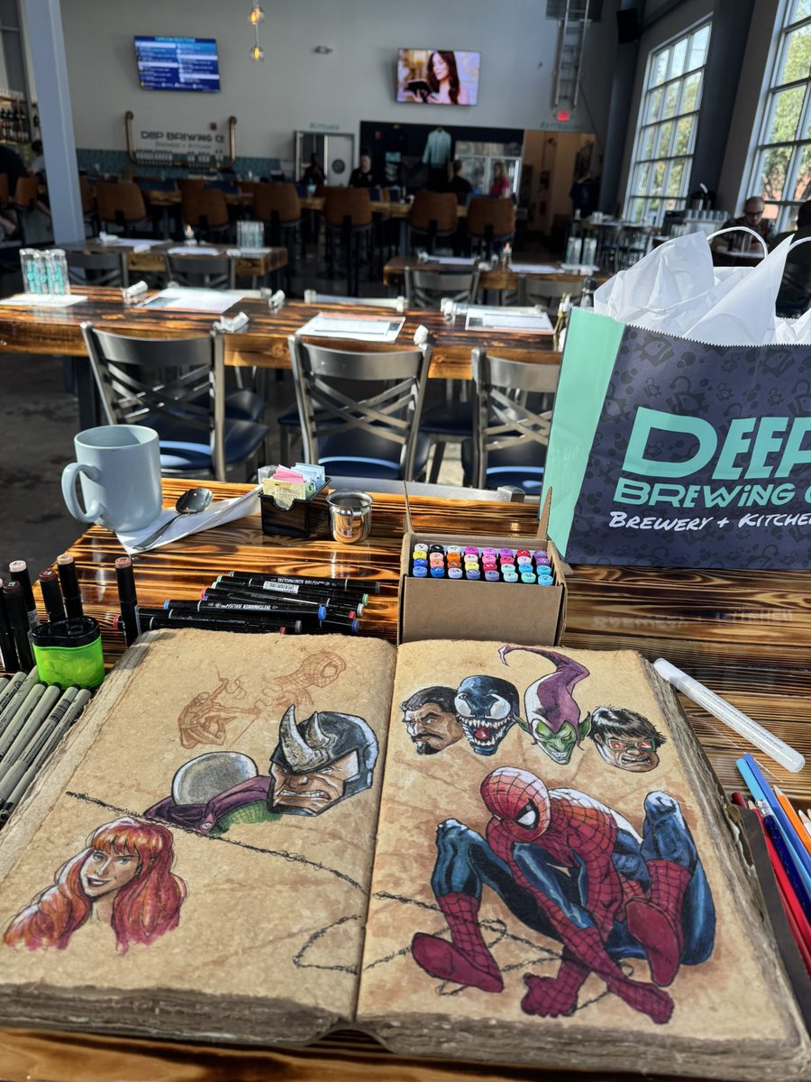 KandzerDesign's tweet image. WIP…75% done with the “SPIDER-MAN” sketch painting. At @DeepBrew this morning painting. They have great coffee, and amazingly awesome breakfast! Sit with me, join me!

#sketch #painting #coffeeart #Coffee #florida #art #wip #noAI #Marvel #Spiderman #comics