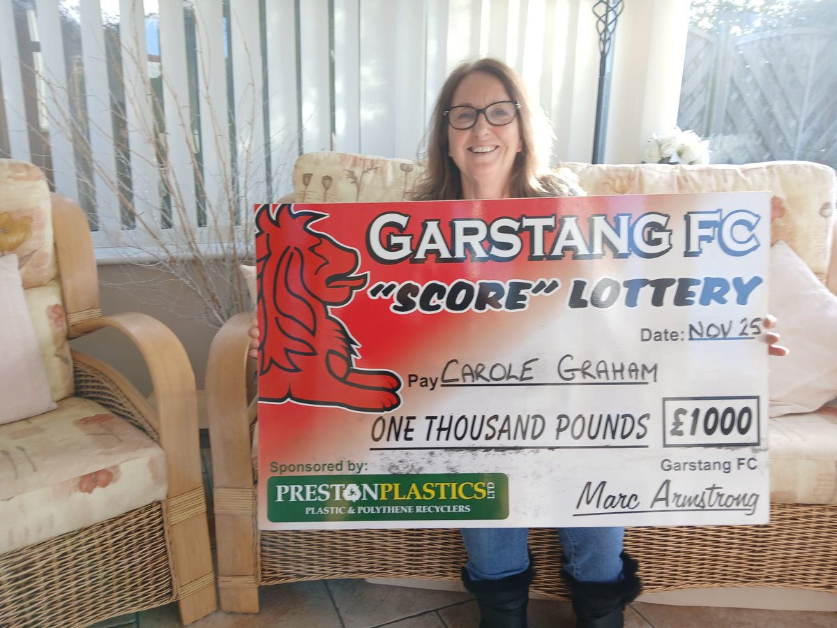 💷 | Carole Graham wins the October 2025 'Score' Lottery Draw.

🔗 garstangfc.co.uk/news/carole-gr…

Join today: garstangfc.co.uk/clubinfo/score…

#upthestang