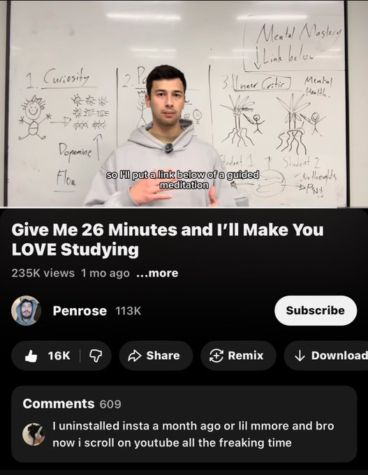 AIPandaX's tweet photo. This guy literally shows how to turn studying into a dopamine habit (in 26 mins) https://t.co/wlE1ggXH4r