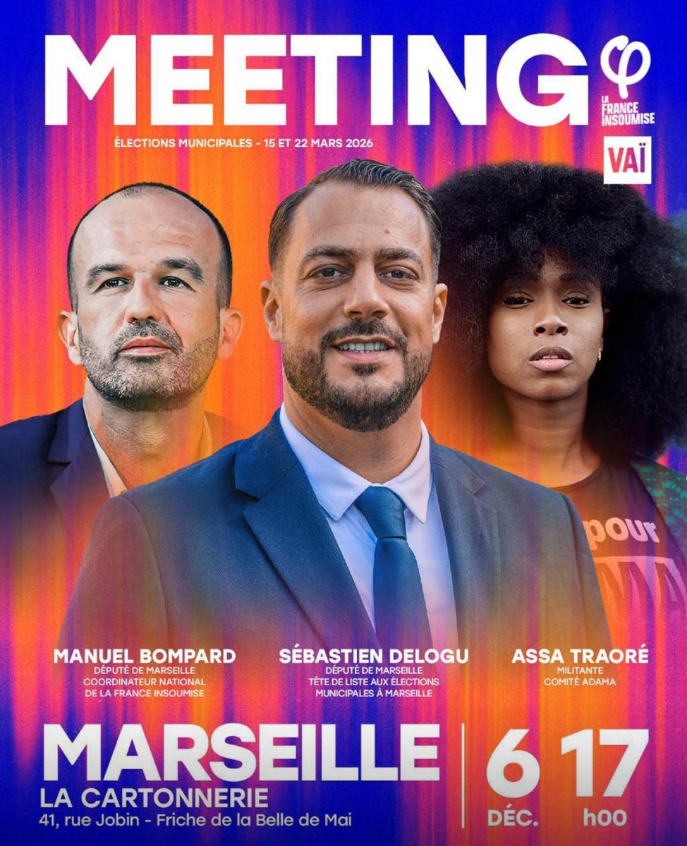 🟢🔴Rdv à la Cartonnerie à la Friche sam 6 déc à17h pour le meeting de lancement de notre campagne municipale écolo-insoumise.
Il est temps de remettre Marseille à l’heure en redonnant le pouvoir au peuple marseillais autour d’un projet radical de transformation de notre ville✊