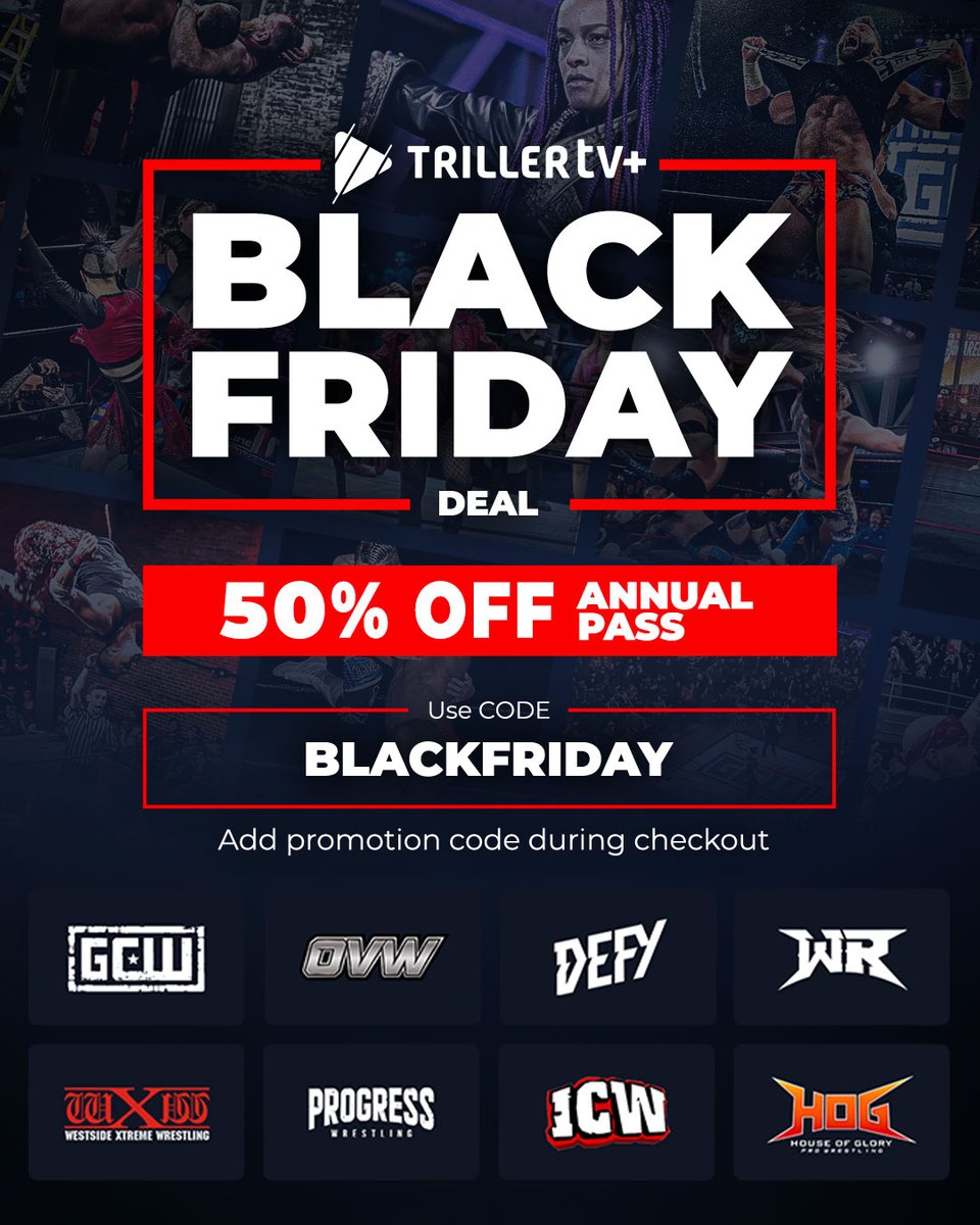 Triller_TV's tweet image. Everything from wrestling, MMA, kickboxing, boxing, football, and more! 🤯

TrillerTV+ is the best value for combat sports and wrestling 🔥

➡️ BLACK FRIDAY | Save 50% on TrillerTV+ | Visit link in Bio by 12/04