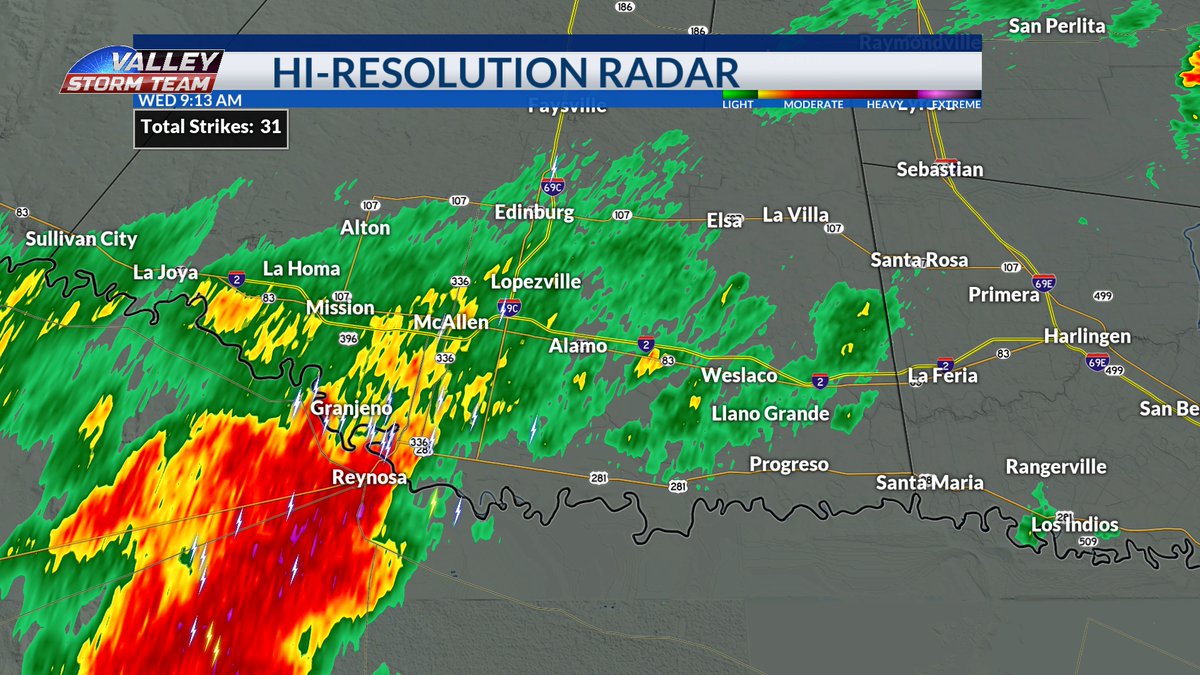 RADAR UPDATE | WED. 9:13AM-- Rain activity is still ongoing, mostly across Hidalgo county. Latest observations show conditions are not favorable for severe weather. However due to slow moving storms are capable of producing moderate rainfall rates and localized minor flooding