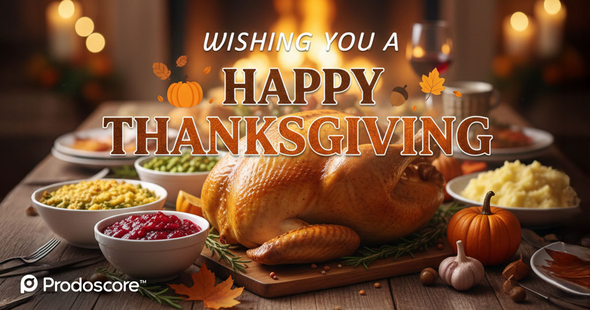Prodoscore's tweet image. Happy Thanksgiving from @Prodoscore! We hope you and your families have a day filled with food and relaxation.

#holiday #thanksgiving #celebration #relax #vacation