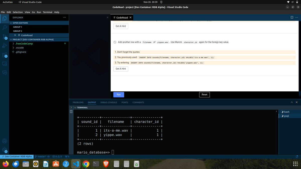 ZaidBadgujar's tweet image. 🔴 Day 109 #100daysofcode

--Started Learning PostgresSQL from #freecodecamp👩‍💻 
--Done with Basic
--Now making a Video Game Character Database.
--Solved React &amp;amp; JS Question.🚀