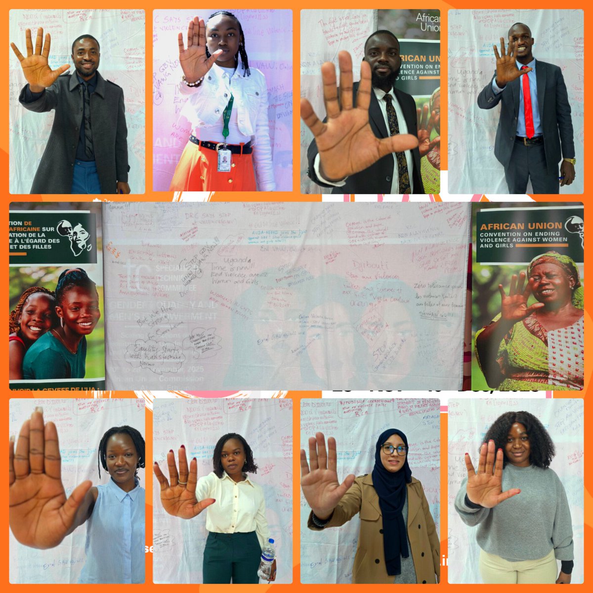 AUYouthProgram's tweet image. Access to justice is foundational for young women &amp;amp; girls. We stand united with our dedicated @AUVolunteer from 🇨🇲🇿🇲🇸🇳🇰🇪🇧🇯🇩🇿🇳🇦 as they pledge to drive change. Their voice is strong and unmistakable! Let’s #endVAWG now. #16days #enddigitalviolence #NoExcuses #RatifyAUCEVAWG