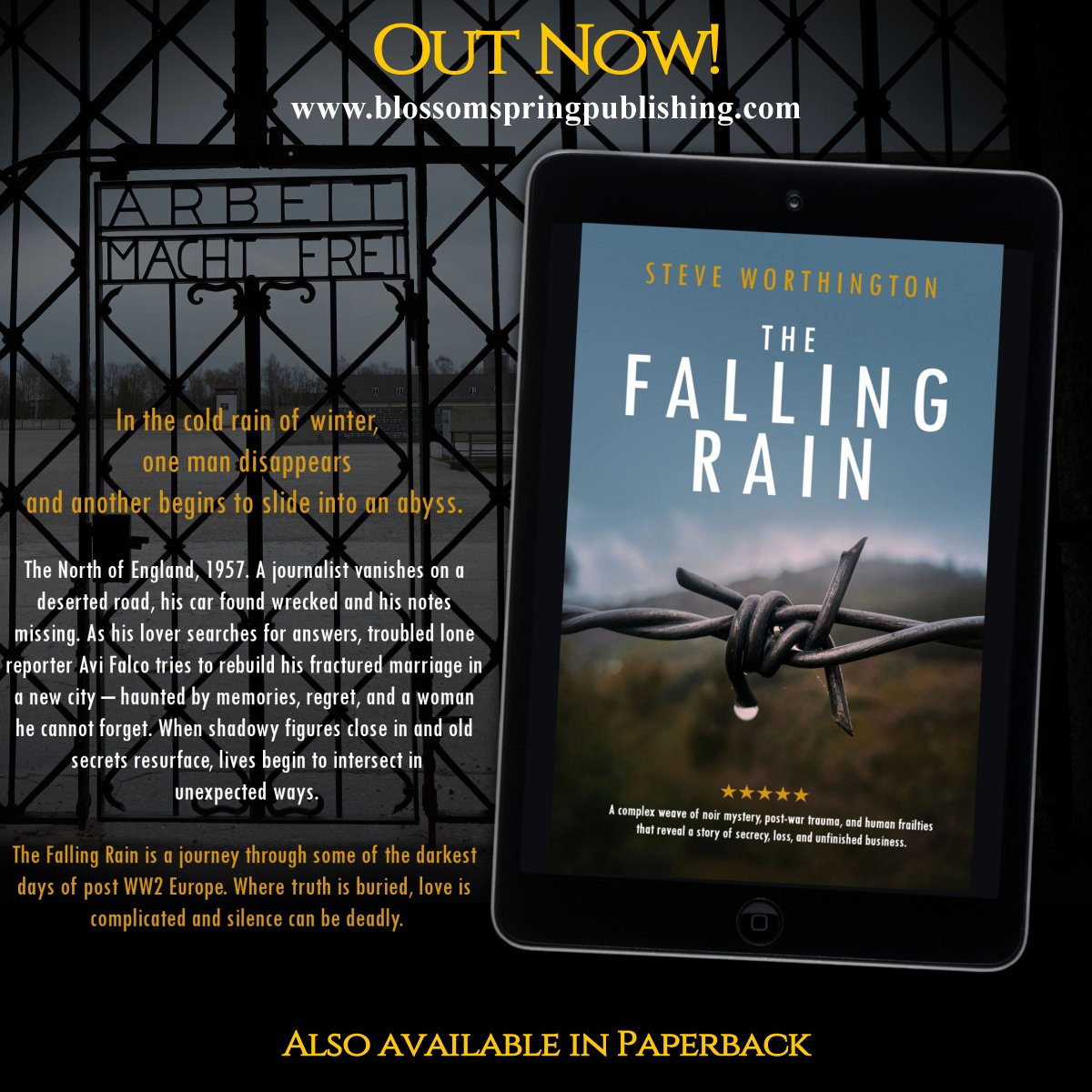 BlossomSpring3's tweet image. Congratulations to Steve Worthington on the release of his new novel.!! A haunting, elegantly written noir — The Falling Rain drips with atmosphere, secrets and slow-burning suspense … 🥳🥳🥳
