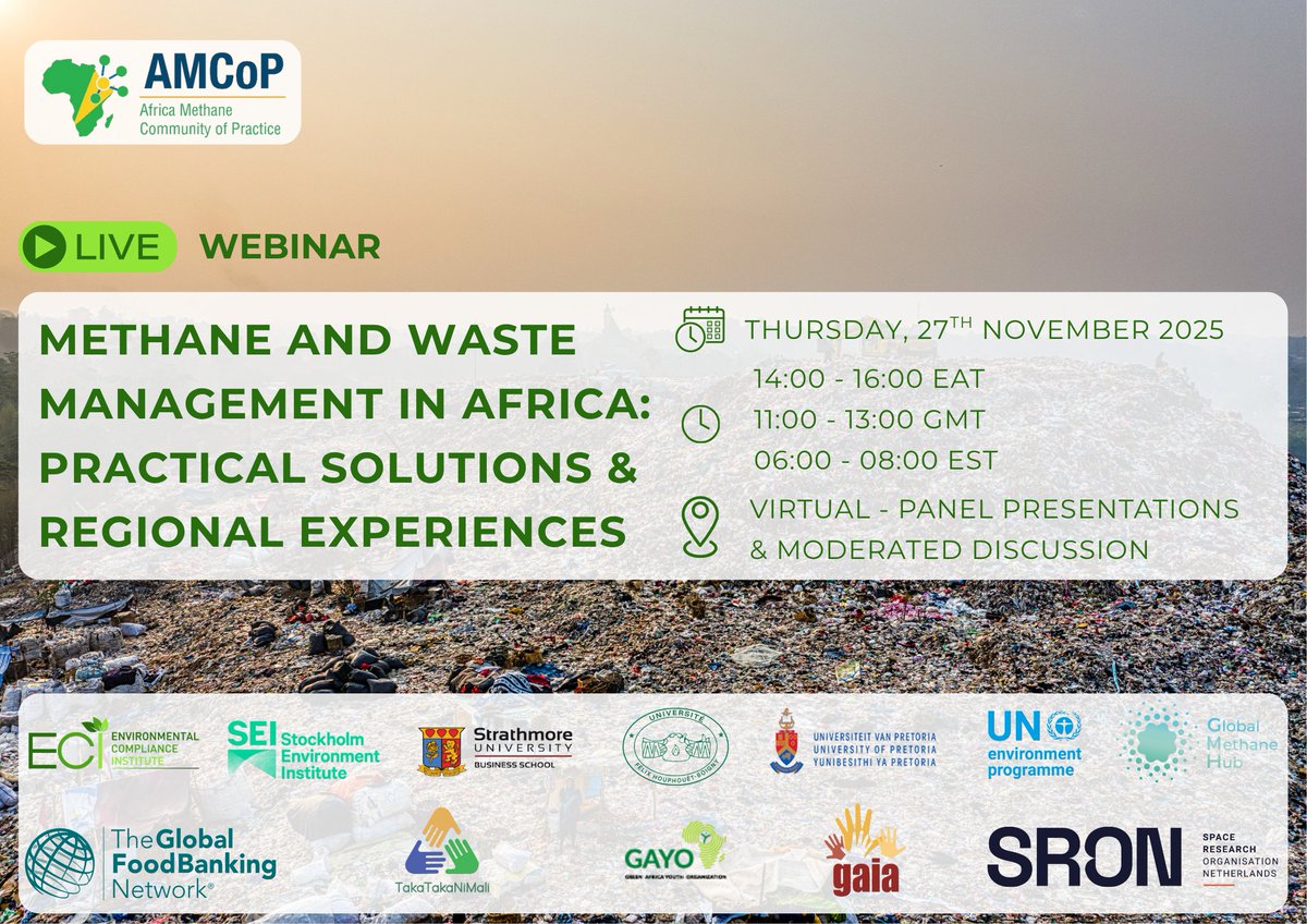 gayoghana's tweet photo. 🌍Join AMCoP's vital event: METHANE &amp; WASTE MANAGEMENT IN AFRICA – Practical Solutions &amp; Regional Experiences!  🗓️ Thu 27 Nov 2025   ⏰ 11:00–13:00 GMT    NGOs &amp; global experts share how Africa is tackling methane from waste.  Register: https://t.co/yrVgdPlvRa  
#MethaneReduction https://t.co/L4QR2ORbg3