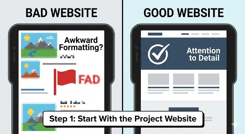 Saurabh_solana's tweet image. 1️⃣Step 1: Start With the Project Website

A website tells you WAY more than you think.
Bad grammar, awkward formatting, spelling mistakes?
🚩 Big red flag.
A good website = attention to detail.
A sloppy one = proceed carefully.