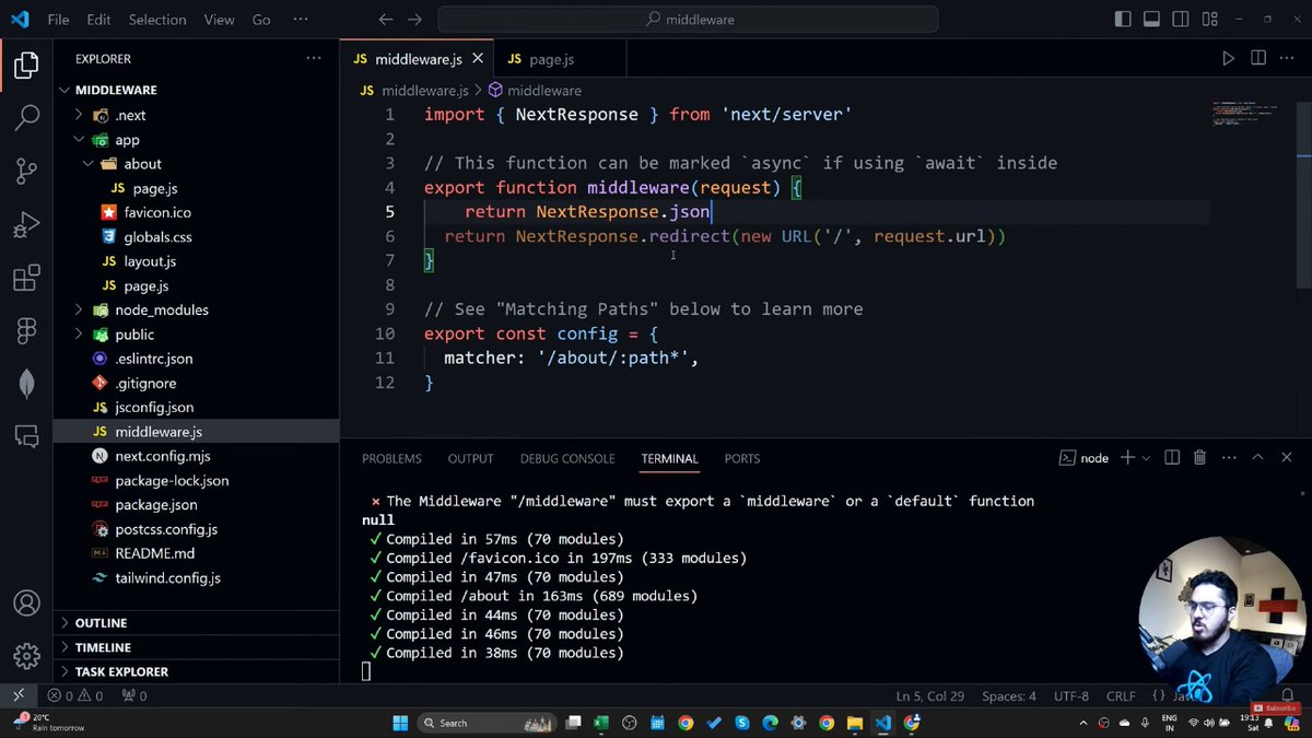 therahul4402's tweet image. Today I learned Middleware in Next.js 
Middleware runs before a request completes, letting you handle tasks like auth checks, redirects, logging, and route protection
It works at the edge for faster performance and dynamic request handling
#Nextjs #Middleware #React #WebDev