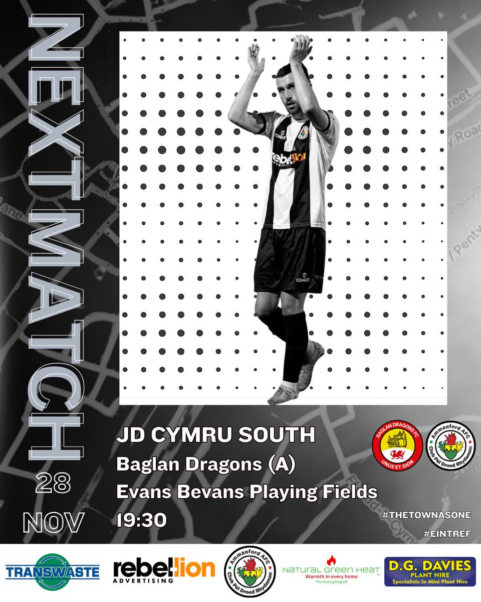 AmmanfordAFC's tweet image. ⏭️⏭️⏭️

We make the short trip to Baglan on Friday as we take on @BaglanDragons at the Evans Bevans Playing Fields 

Kick off is at 19:30

Your support is greatly appreciated!

#TheTownAsOne #EinTref