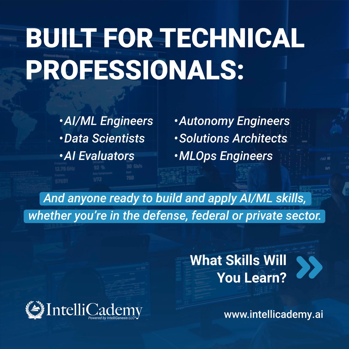 IntelliCademy, powered by IntelliGenesis, is hosting an AI/ML Specialist Course

📅 Dec 8–12 | 📍 Columbia, MD HQ
 Limited seats available! Registration closes Dec 3.

Secure your spot: intellicademy.ai

#AI #AIML #DoD8140 #DefenseTraining #IntelliGenesis