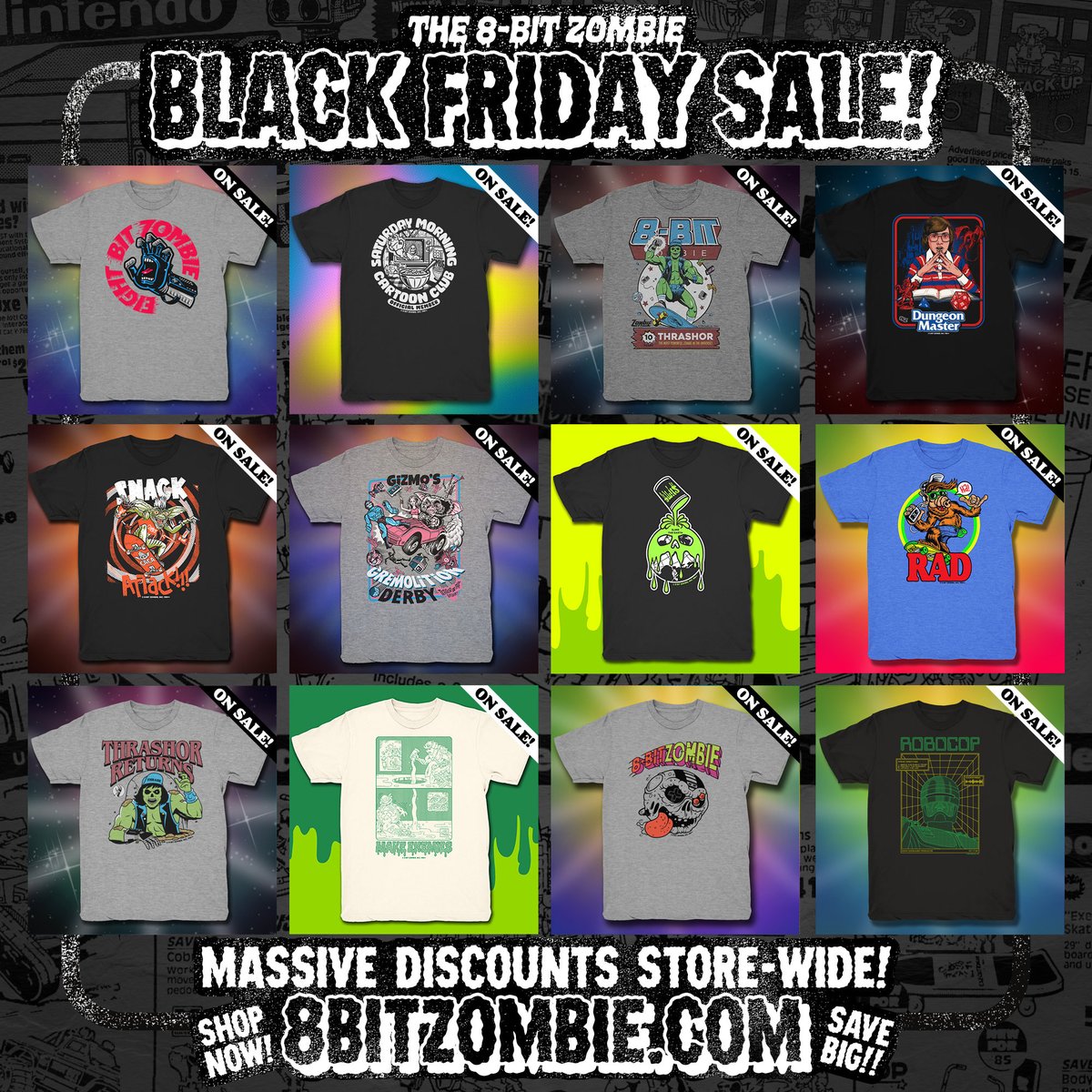The 8BZ BLACK FRIDAY SALE is here! Massive discounts store-wide! 💰 Tees as low as $5! 🤯 Shop NOW &amp; save BIG!
🤑8BITZOMBIE.COM🤑