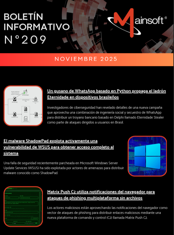 MainsoftArg's tweet photo. ¿Quieres enterarte de este y otros boletines de Ciberseguridad que tenemos para ti? Ingresa a https://t.co/x643BDvKhQ y ponte al día con las últimas noticias. https://t.co/KVYIhHOTBL