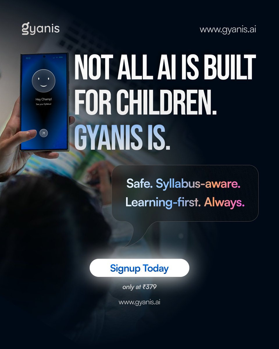 gyanisaiedtech's tweet image. Most AI apps weren’t designed for children.
Gyanis was, from first line of code.

AI can be powerful.
But for students it must also be safe.
Visit: gyanis.ai

#gyanis #aiforstudents #cbse #nep2020 #progressnotpressure #iitprep #futureoflearning #jeeprep