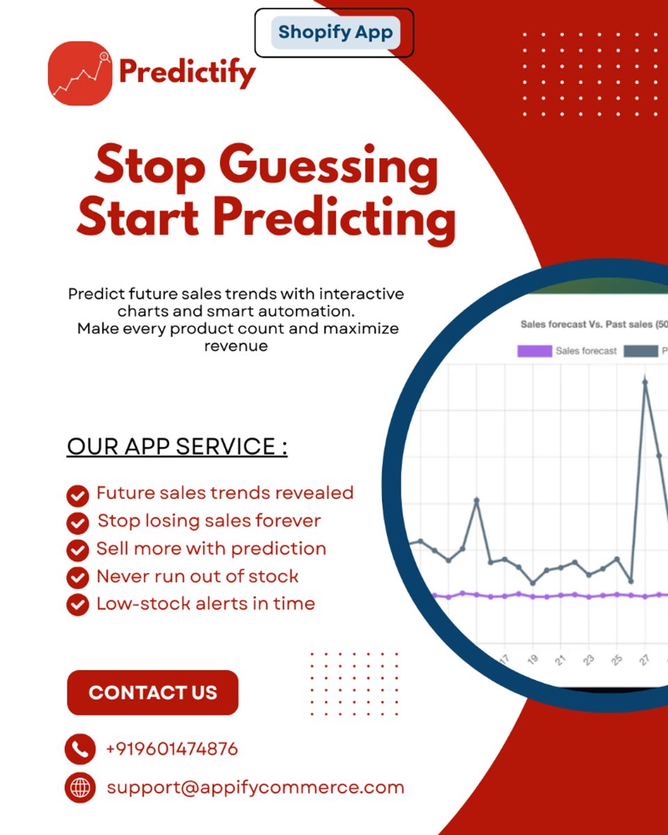 appifycommerce's tweet image. Stay ahead of demand with 𝗣𝗿𝗲𝗱𝗶𝗰𝘁𝗶𝗳𝘆 — smart sales forecasts, low-stock alerts &amp;amp; ML-powered insights. No more missed sales. 𝗟𝗶𝗻𝗸 𝗶𝗻 𝗯𝗶𝗼.
#Predictify #ShopifyApps #AppifyCommerce