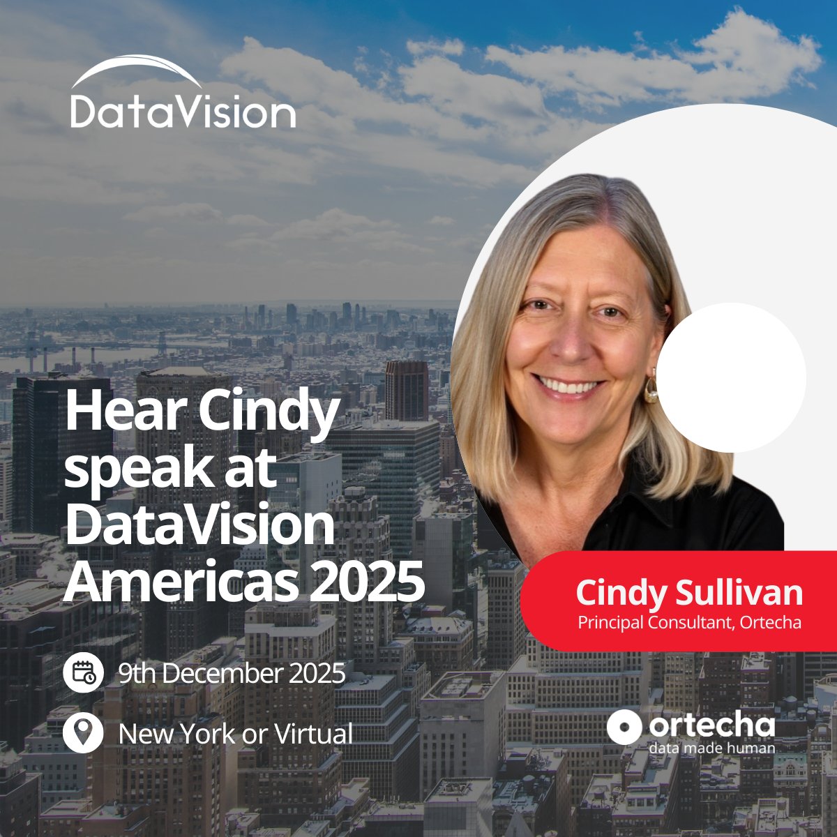 Ortecha's tweet image. In just 2 weeks, our own Cindy Sullivan, Principal Consultant at Ortecha will be sharing her insights on stage in NYC at @edmcouncil DataVision Americas 2025 conference! 

 👉 Check it out: hubs.li/Q03VQ6yK0

#DataVisionAmericas #Ai #DataManagement #DataCulture