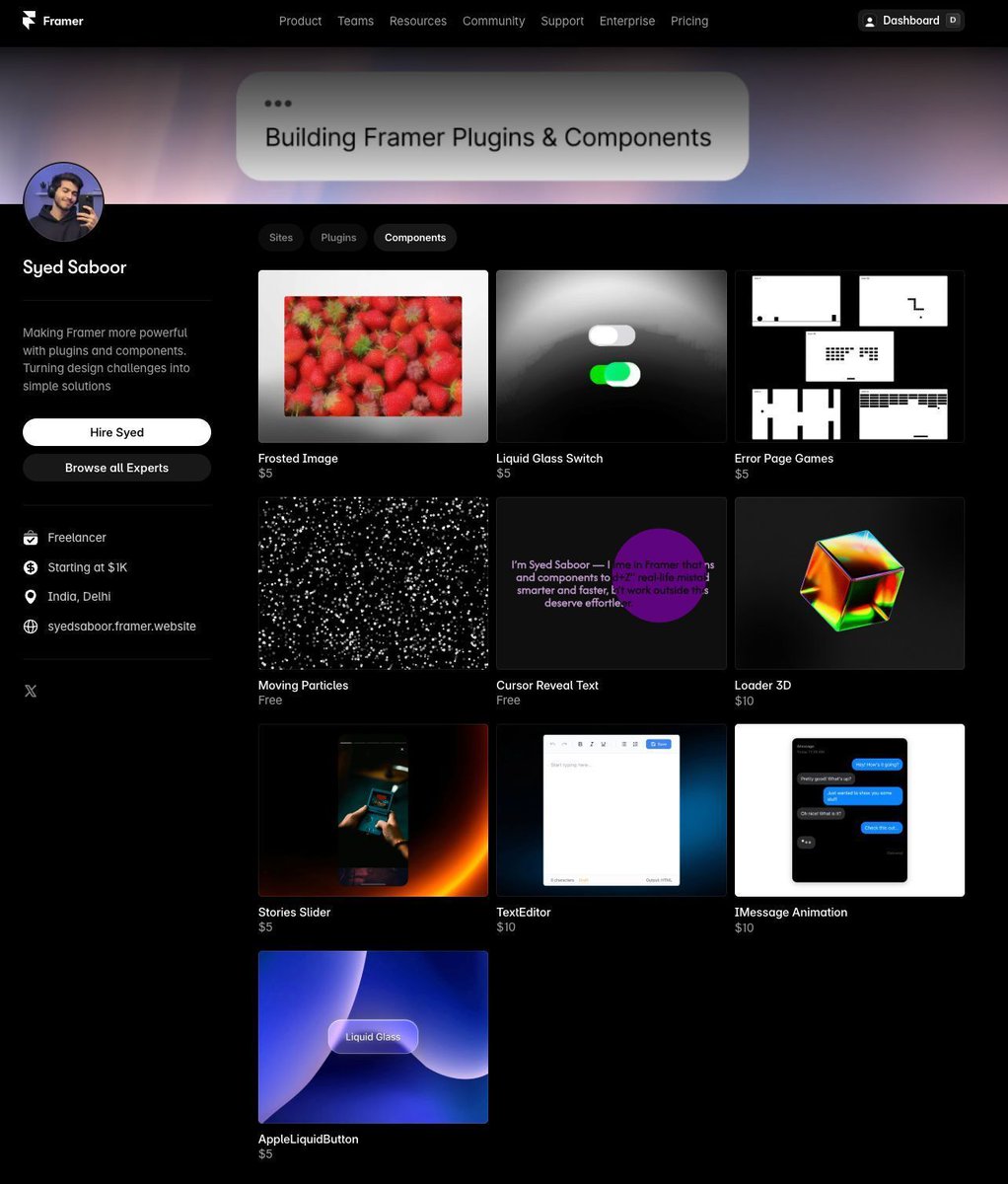 _syedsaboor's tweet image. The smartest creators in @framer don’t ask:
“How do I design this section?”

They ask:
“How do I never design this section again?”

That’s the magic of reusable components.

Here&apos;s a list of my own components 👇 
framer.com/@syed-saboor/?…