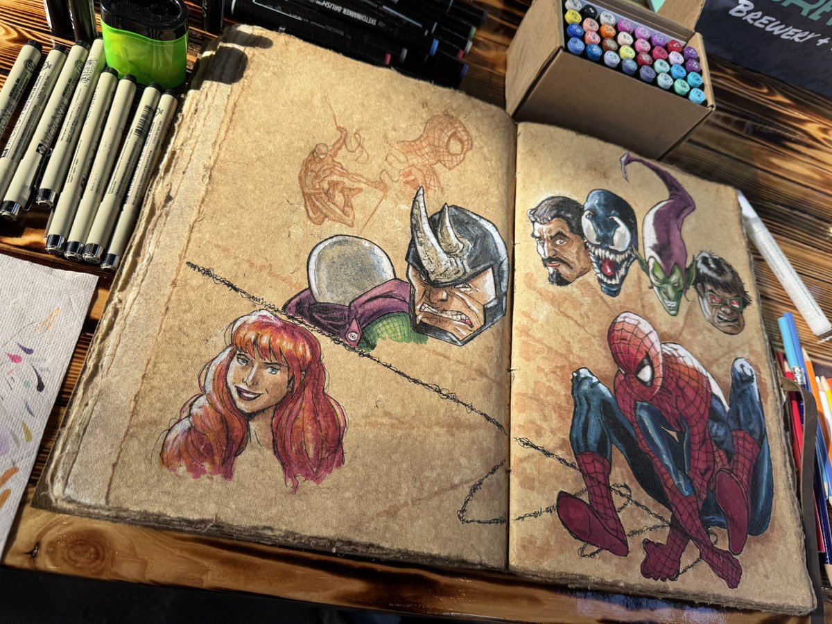 KandzerDesign's tweet image. WIP…75% done with the “SPIDER-MAN” sketch painting. At @DeepBrew this morning painting. Just finishing the tonal background, all tonal of Peter and Spider-Man.

This painting will be available in a couple hours when I finish it.

#sketch #painting #coffeeart #Coffee #florida…