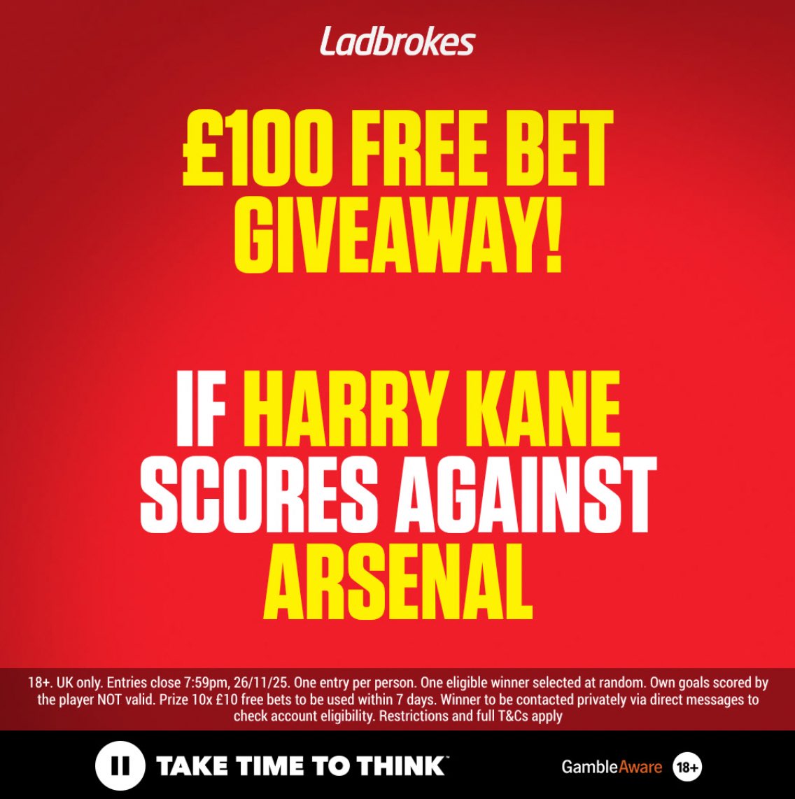 Ladbrokes's tweet photo. 𝐀𝐠𝐚𝐢𝐧𝐬𝐭 𝐡𝐢𝐬 𝐛𝐨𝐲𝐡𝐨𝐨𝐝 𝐜𝐥𝐮𝐛….

🔴 Retweet &amp; Like this post ♻️📱 
🔴 Make sure you follow @Ladbrokes ✅ 

And if Harry Kane scores against Arsenal tonight, one of you will be winning a £100 Free Bet!💰 https://t.co/aDsXy9IdYi