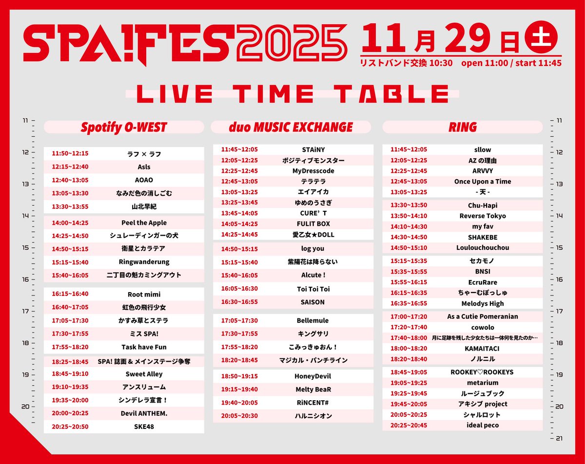 _MyDresscode_'s tweet image. ✨タイムテーブル解禁✨

「SPA!FES 2025」

🗓2025年11月29日（土）

📍場所：duo MUSIC EXCHANGE 
⏰時間
OPEN 11:00 / START 11:45 
※リストバンド交換：10:30予定

🎀MyDresscode🎀
🎤出演　12:25〜12:45
📸特典会　13:20〜14:20（HARLEM  C）

🎫チケット
ticketvillage.jp/events/13577