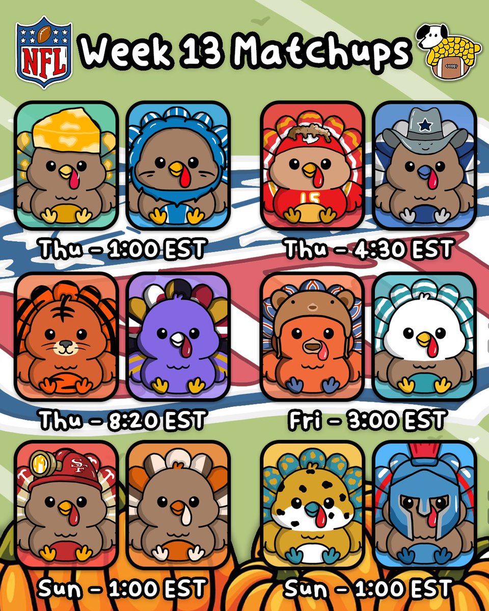 CornDoggyLOL's tweet image. NFL Week 13 Matchup Doodles (Turkey Edition) 🙂