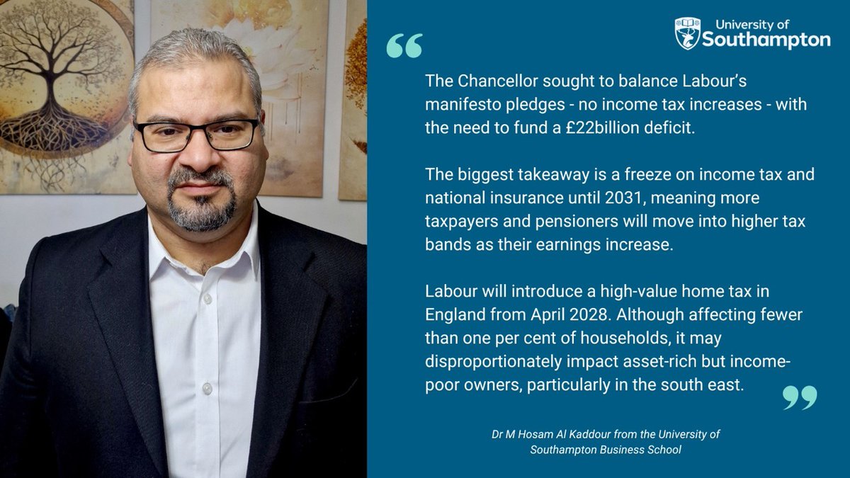 unisouthampton's tweet image. What will today's Budget mean for you? 📊

Our expert Dr M Hosam Al Kaddour from University of Southampton Business School gives his view 👇

@SotonBusiness @VCMarkESmith @mostlyeconmix