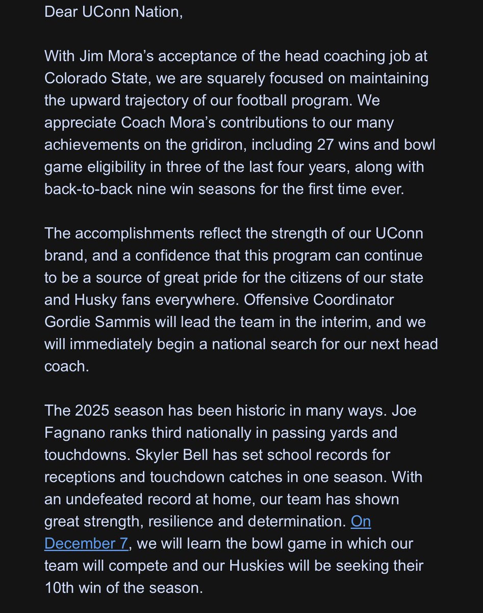 _samcalhoun's tweet image. Statement to the fans from @UConnHuskyAD