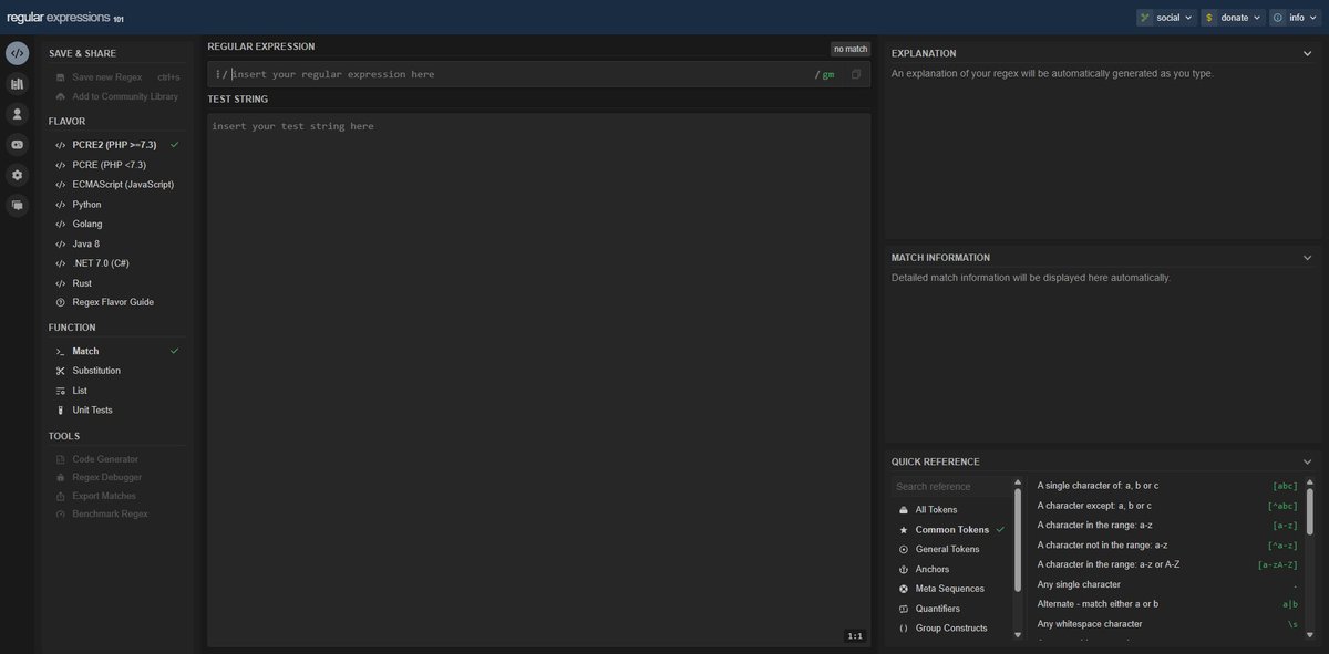 nzr_g's tweet image. Vous avez déjà testé Regex101 ? Une vraie pépite pour rédiger et tester vos regex dans plusieurs langages. Avec des explications claires et des retours instantanés, c’est un outil à ne pas oublier !