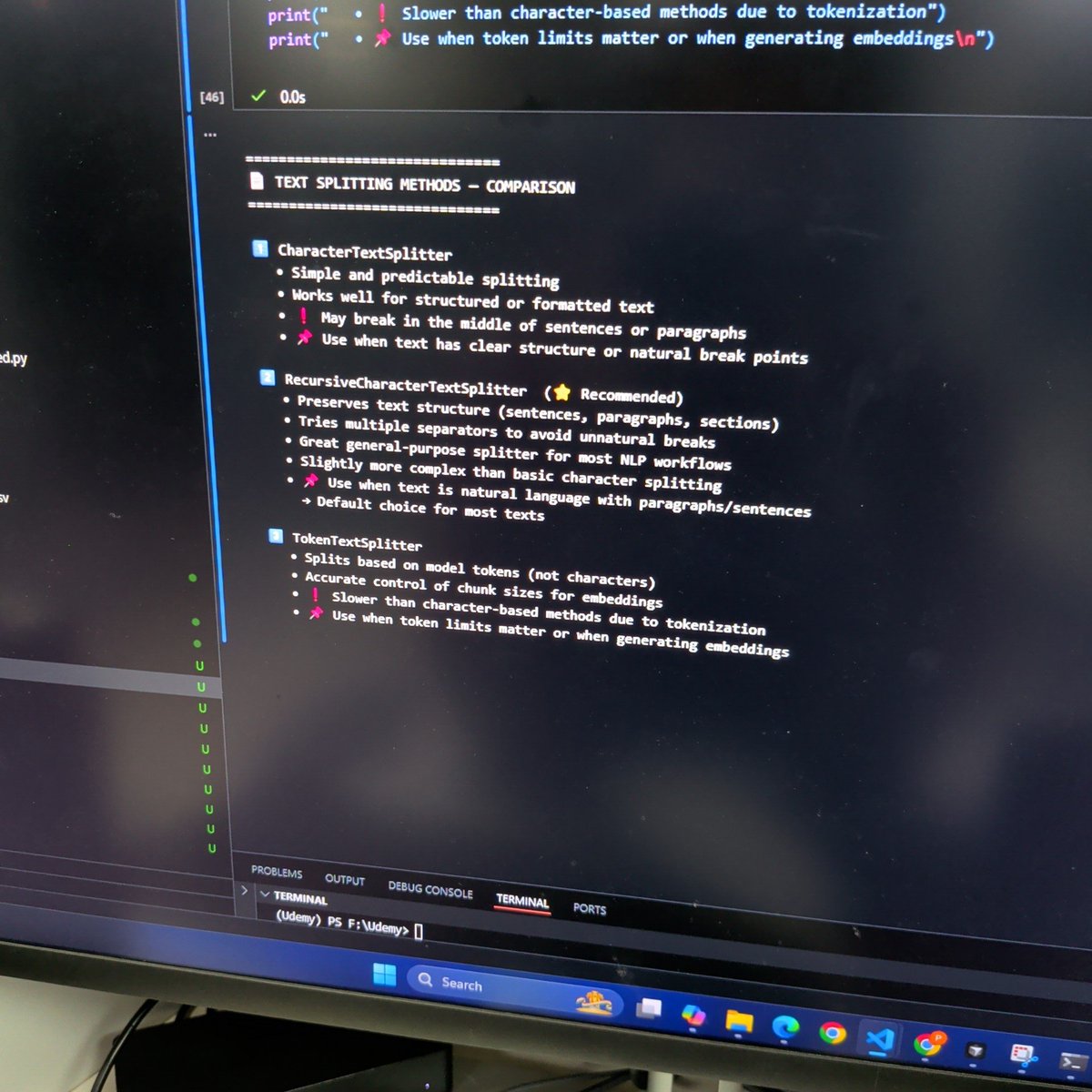 Prateek_08s's tweet image. Day 2 – Ultimate RAG Bootcamp 🚀

Learned about text splitting:
• Character – simple but can break mid-sentence
• Recursive – best overall, respects structure
• Token – token-aware, great for embeddings

On to Day 3! ⚡
#RAG #AI #LangChain #LLM4Code