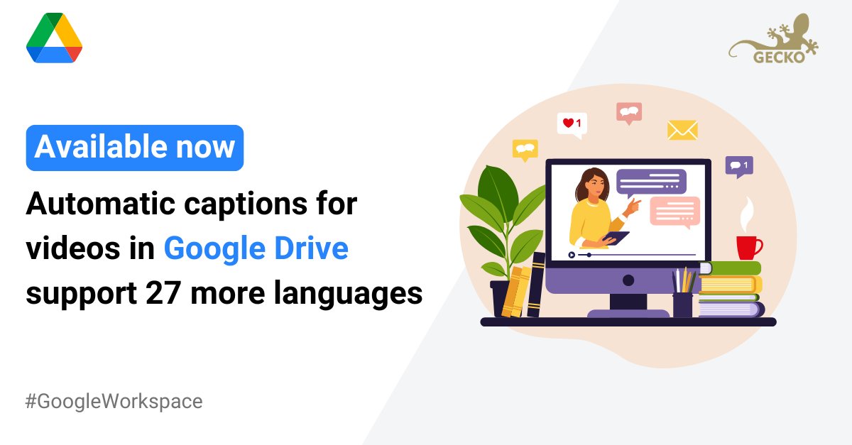 GeckoTechnology's tweet image. Uploaded 📹 videos in 📂 #GoogleDrive can now automatically generate 💬 captions in 27 more languages, making videos more accessible.

Supported languages include:
🇳🇱 Dutch
🇫🇷 French
🇮🇩 Indonesian
🇯🇵 Japanese
➕ ... and more

Available now. Learn more: workspaceupdates.googleblog.com/2025/11/google…